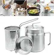 AVOWB.T.Q 304 Stainless Steel Oil Strainer Pot, 2.0L Large Capacity Versatile Oil Filter Vessel,Bacon Grease Saver with Fine Mesh Strainer and Frying Basket Frying net for Kitchen