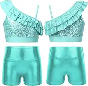 [iiniim] Kids Girls Gymnastics Outfit Set Hip Hop Jazz Dance Clothing Set 2-Piece Athletic Activewear Basic Tracksuit