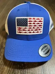 New Columbia PFG Mesh Fish Flag Hat Cap, Blue / White SnapBack Adjustable