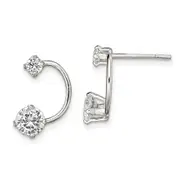Sterling Silver Polished Cz Half-Circle Post Earrings