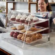 Bakery Display Case Pastry Cookies Bagel Donuts 3 Removable Trays Magnetic Doors