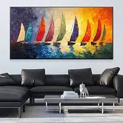 large Abstract Ship paintings Hand painted Boat Landscape Oil Paintings On Canvas Wall Art Decoration Modern Abstract Ship Pictures For Home Decor Rolled Frame