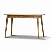 METRO SOLID MANGO WOOD RETRO/SCANDI HOME OFFICE DESK W/2 DRAWERS LIGHT OAK