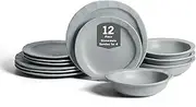 [Stone Lain] Oasis 12-Piece Dinnerware Set Stoneware, Dishwasher and Microwave Safe Plates and Bowls Set, Dish Set for 4, Grey Blue