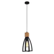 FARO Pendant Lamp Light Interior ES Matte Black Convex Cone with Wood Highlight OD180mm