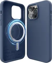 elago Magnetic Silicone Case Compatible with iPhone 14 Pro Max Case (6.7"), Compatible with MagSafe All Accessories, Built-in Magnets, Premium Liquid Silicone, Protective Cover (Jean Indigo)