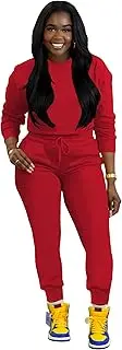 [TOPSRANI] Womens Two Piece Outfits Bodycon Tracksuit Sweatsuits Crewneck Solid Jogger Workout Lounge Long Sleeve Pant Sets
