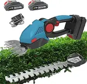 2 in 1 Electric Hedge Trimmer, Cordless Hedge Trimmer & Grass Shear with 1500mAh Battery & 2 Blades, 60° Adjustable Lightweight Handheld Small Shrub Trimmer, for Shrub and Lawn Pruning Blue