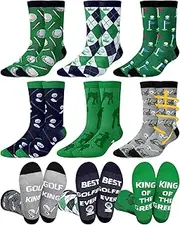 [Breathffy] 6 Pairs Funny Golf Socks Novelty Compression Golf Crew Socks Golf Gifts for Men Sport Fans Golf Lovers, Multicolor