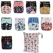 AIO Reusable Washable Cloth Diaper Nappy Charcoal Bamboo Insert Overnight (6PCS AIO Double Gussets+1 Wet Bag)