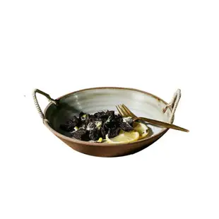 日式粗陶手作雙耳湯盤子創意水果沙拉碗菜盤家用焗飯陶瓷復古餐具