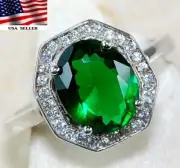 2CT Treated Emerald & White Topaz 925 Sterling Silver Ring Jewelry Sz 6 IB1-7