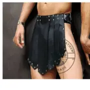 Men's Black Gothic Leather Kilt | Adjustable Waist | Studded Steampunk Style