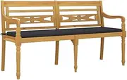 'vidaXL Rustic Batavia Bench Featuring Solid Teak Wood and Waterbase Finish, Comfortably Seats with Anthracite Cushion, Easy Assembly, 150 cm
