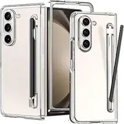 [KUGEW] for Samsung Galaxy Z Fold 6 Case Clear with S Pen Holder, Slim Fit Crystal Clear Built-in Stylus Slot Hard PC Bumper Cover Transparent Skin Shockproof (Clear)
