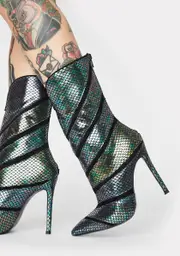 [Lemon Drop by Privileged] Plushin Metallic Snakeskin Boots