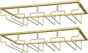MATILODI Wine Glass Rack, Under Cabinet Stemware Wine Glass Holder, Wine Glasses Storage Hanger Metal Organizer for Cabinet Kitchen Bar (Gold, 4 Rows 2 Pack)