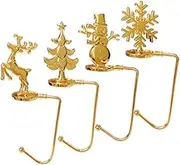 Stocking Holder Set of 4 - Snowman, Santa, Snowflakes, Christmas Tree, Deer Stocking Hangers, 22 cm, Gold (Gold)