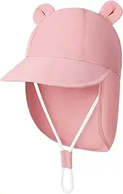 [Durio] Baby Sun Hat with Bears Ears, UPF 50+ Sun Protection Baby Beach Hat with Neck Flap, Bucket Hat for Infant Toddlers, Pink, 6-12 Months