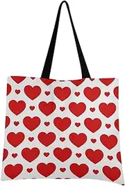 [visesunny] Women Extra Large Tote Bag Red Heart Pattern Shoulder Bags Ladies Beach Travel Reusable Grocery Shopping Portable Storage Handbag