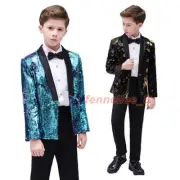 Boys Kids Children Reversible Two Tone Glitter Sequin Suit Jacket Blazer Outwear