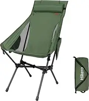 Hikero Portable High Back Camping Chair, Support Heavy Duty 440 lbs, Lightweight Folding Chair with Adjustable Pillow for Hiking, Backpacking (Green)