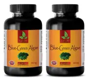 Pure BLUE GREEN ALGAE 500mg - Vegan Beta-carotene - Best Antioxidant - 2 Bottles