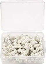 100PCS Pearl Push Pins, Decorative Thumb Tacks Round Short Pearl Head Pins Drawing Ball Map Pins Tack Push Sewing Box for Straight Pins for Crafting DIY Wedding (Pearl Pins for Flower White)