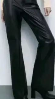 Black 100% Leather Motorcycle Pants Boot Cut Pants Size M NwT Flat Front Md