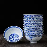 在飛比找ETMall東森購物網優惠-釉下彩中式陶瓷碗10個吃飯碗米飯碗家用景德鎮玲瓏瓷青花瓷碗套