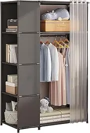 Wardrobe Portable Canvas Wardrobe with Hanging Rail, Shelves, Fabric Wardrobe for Bedroom, Clothes Closet Storage Organizer,Black-89x45x162cm
