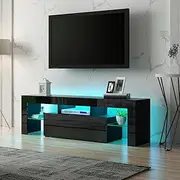 Luxsuite TV Cabinet Stand LED Entertainment TV Unit High Gloss Front Wood Storage Drawer Black 130cm