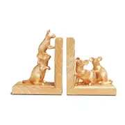 White Moose Mouse Bookends Home/Living Room/Office Ornament Decor Gold