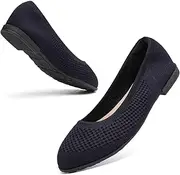 [Saidoteto] Women's Ballet Flats - Comfortable Round Toe Knit Slip-On Shoes, Casual Office Dress Flats for Work