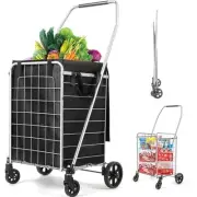 Shopping Cart with 360° Rolling Swivel Wheels, Portable Utility Cart for Silver