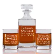 Swear I’m Up to No Good Engraved Whiskey Decanter Rocks Glasses 3 Piece Set