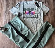 NWT Under Armour Boys YLG Gray/Khaki Green/Black SHINE BRIGHT Wind Pants Set