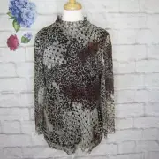 Chicos size 2 womens L, 12 mesh top cheetah snake blouse mock neck stretchy New!