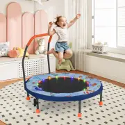 Costway36 Inch Mini Trampoline Foldable for Kids with LED Lights and Handlebar-Blue