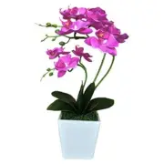 15" Tall Artificial Silk Phalaenopsis Orchid Flower Plant Pot Dark Blue-purple