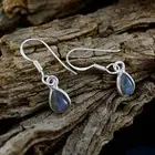 925 Silver Fish Hook Earring Labradorite Multi-Color Pear Shape Fine Jewelry