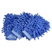 3Pcs Microfiber Chenille Mitts Scratch-Free Cleaning Glove for Home, Blue