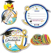 Duck Tags, Cruising Rubber Duck Tags, Duck Tags for Cruising, Duck Ducking Game Card, 35 Pack, 2.6x3.4" inches, Graduation Theme Cruise Duck Tag Design, with Hole and Rubber Bands(3CD37)