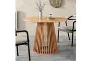 Dreamo Round Wood Slatted Dining Table Natural