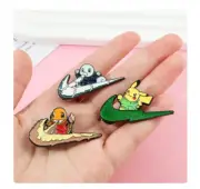 3 Pokemon Pikachu Charmader Squirtle Nike Swoosh Glitter Soft Cartoon Enamel Pin