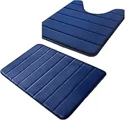 Tainrunse Non-Skid Bathtub Mat Non-Slip Bathroom Rug 2pcs/Set Coral Fleece Bath U-Shaped Toilet Quick Dry Water Absorbent Floor Navy Blue A