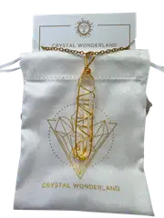Clear Quartz Double Pointed Terminated Crystal Pendant Necklace Gold Healing