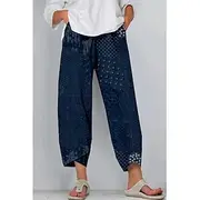 Women's Slacks Vacation Vintage Ethnic Style Full Length High Waist Floral Graphic Geometic Elastic Waistband Comfy Breathability Soft High Elasticity Outdoor