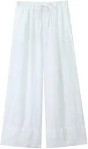 [Zadaos] Womens White Pants Sets Women Long Sleeve Shirt Two Piece Set Loose Drawstring Trousers Pants Sets