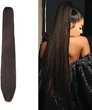 Ponytail Hair Extensions, Braid, Hairpiece, Straight, Long Clip-in Ponytail Extensions, Claw Like Real Hair, Synthetic, Voluminous (Medium Brown)